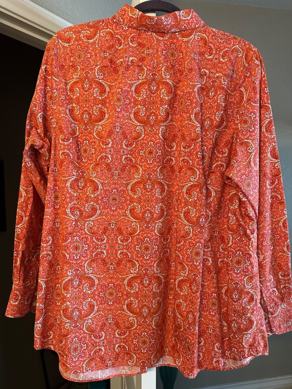 Lands' End 18W No Iron 100% Supima Cotton Paisley Long Slv Button Down Top - Picture 2 of 6